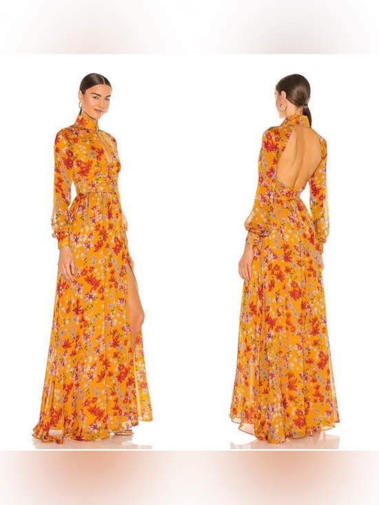sau lee Dresses & Skirts - Sau Lee Carolina Gown Dress Yellow Multi Floral NWT Maxi Open Back Silk Size 4